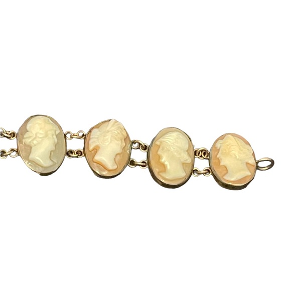 Stunning Antique Art Deco Italy Carved Shell Cameo Link Bracelet 900 GF wash - Picture 9 of 11